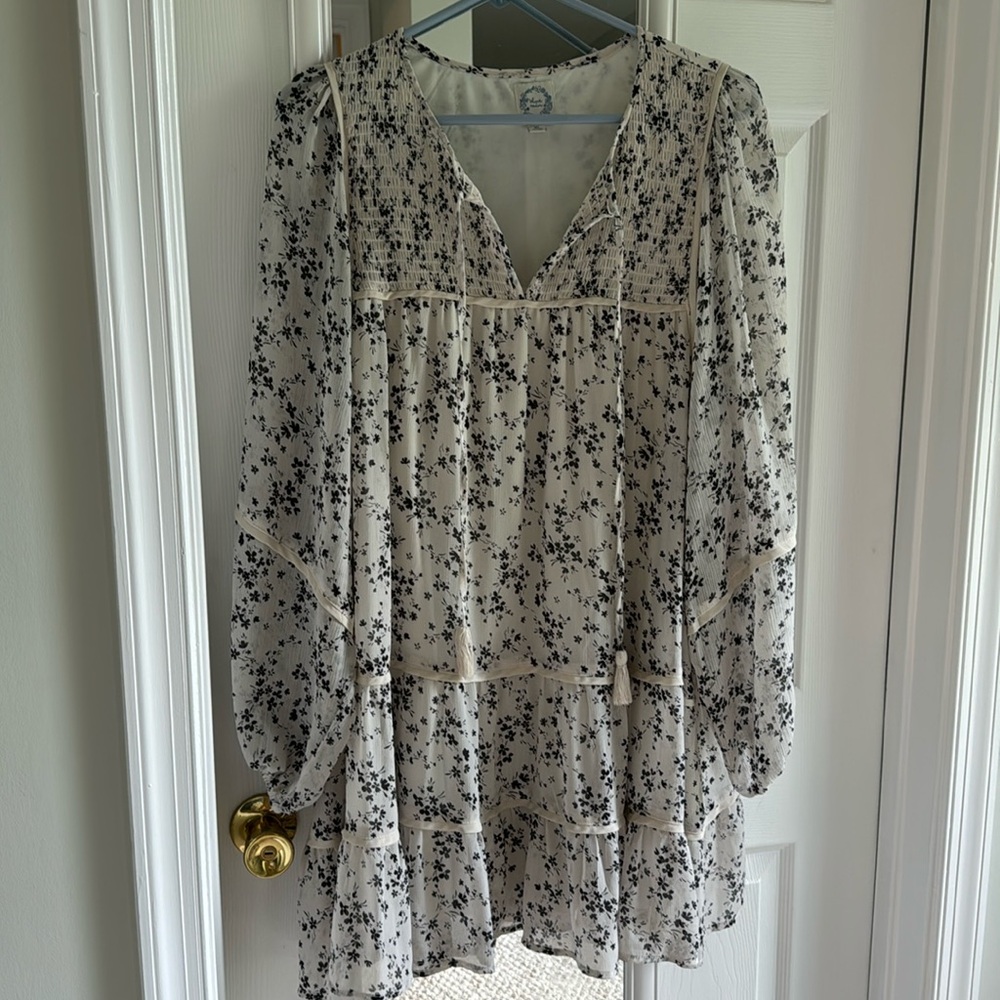 Cream & Black Floral Dress